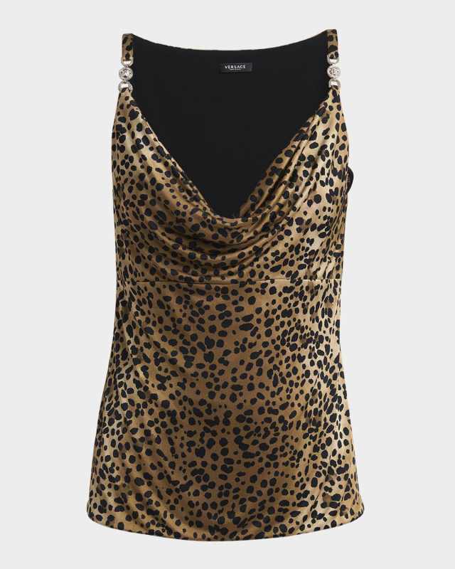 Cowl-Neck Leopard Responsible Liquid Jersey Blouse